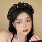 Faux Pearl Shirred Fabric Headband Black - One Size