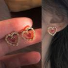Heart Stud Earring 1 Pair - 1555a - Gold - One Size