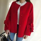 Round-neck Tie-sleeve Wool Blend Coat Red - One Size