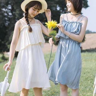 Strappy A-line Pleated Dress