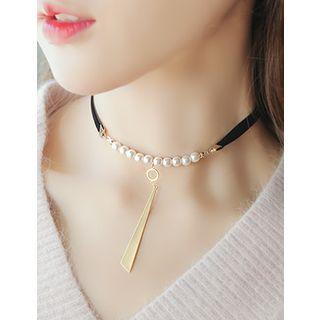 Faux-pearl Metal-bar Choker