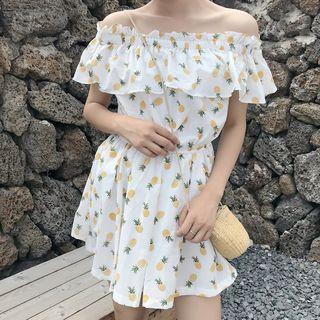 Off Shoulder Short-sleeve A-line Dress / Playsuit
