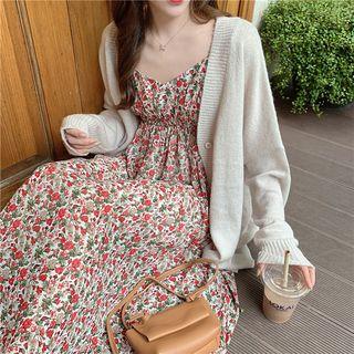 Plain Loose-fit Light Cardigan / Cable Knit Camisole Top / Tweed Skirt