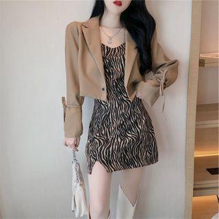 Cropped Blazer / Zebra Print Spaghetti-strap Mini Sheath Dress