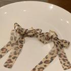 Leopard Print Bow Earring Stud Earring - 1 Pair - Silver Stud - Leopard - Beige - One Size