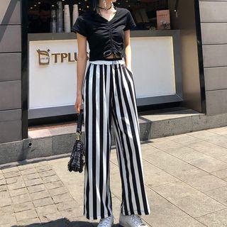 Short-sleeve T-shirt / Striped Wide Leg Pants