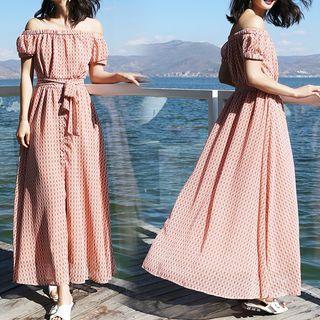 Balloon-sleeve Cold Shoulder Sundress