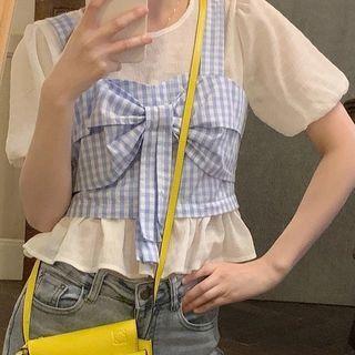 Short-sleeve Mock Two-piece Top / A-line Dress
