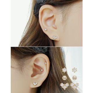 Set Of 5: Rhinestone Stud Earrings