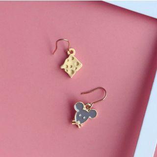 Non-matching Alloy Mouse & Cheese Earring 1 Pair - Blue & Yellow - One Size