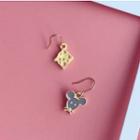 Non-matching Alloy Mouse & Cheese Earring 1 Pair - Blue & Yellow - One Size