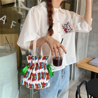 Floral Print Drawstring Canvas Tote Bag