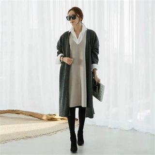V-neck Slit-hem Long Cardigan