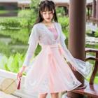 Hanfu Set: Long-sleeve Top + A-line Skirt + Camisole Top