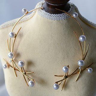 Faux Pearl Wedding Headpiece 1 Pair - Gold - One Size