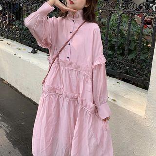 Ruffle Trim Midi Shirtdress