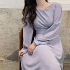 Plain Square-neck Long-sleeve A-line Long Dress