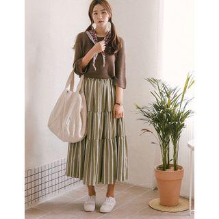 Stripe Tiered Maxi Skirt Khaki - One Size