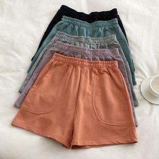 High-waist Plain Wide-leg Sports Shorts