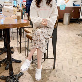Floral Pattern Chiffon Skirt Light Beige - One Size