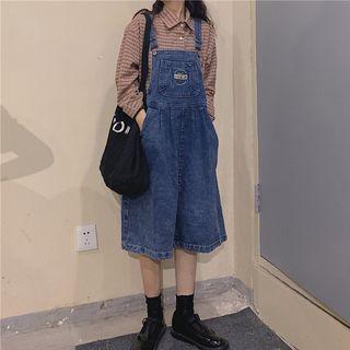 Embroidered Denim Midi Jumper Dress