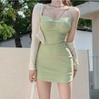 Spaghetti Strap Bodycon Dress / Long-sleeve Cropped Cardigan