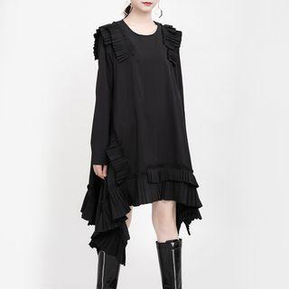 Ruffle Trim Irregular Hem Long-sleeve T-shirt Dress