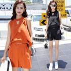 Set: Sleeveless Cutout Top + Buckled Shorts