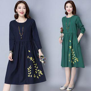 Leaf Embroidered Long Sleeve Dress