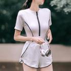 Set: Short-sleeve Zip Up Swim Top + Bottom