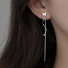 Butterfly Rhinestone Sterling Silver Fringed Earring 1 Pair - Silver - One Size