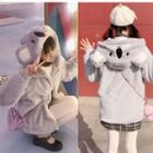 Koala Hooded Jacket / Mock Neck Long-sleeve T-shirt / Plaid A-line Skirt