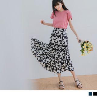 Floral Printed Pleated Panel Maxi Skirt