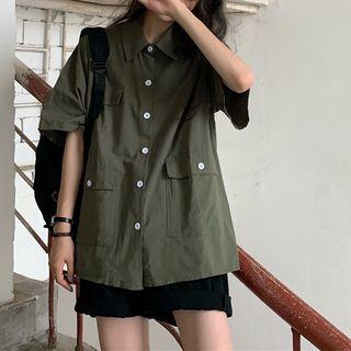 Elbow-sleeve Cargo Shirt / Midi A-line Skirt