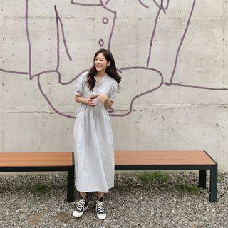 Mandarin-collar Long Shirtwaist Dress