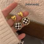 Checkerboard Heart Drop Earring 1 Pair - Silver Needle - Gold - One Size