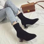 Faux Suede Studded Chunky Heel Ankle Boots
