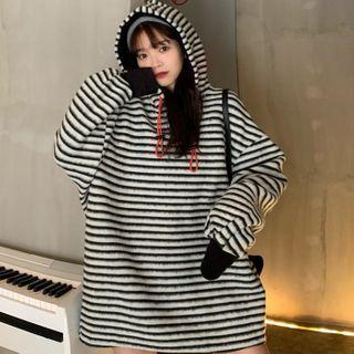 Retro Striped Hooded Sweatshirt Skirt As Shown In Figure - One Size