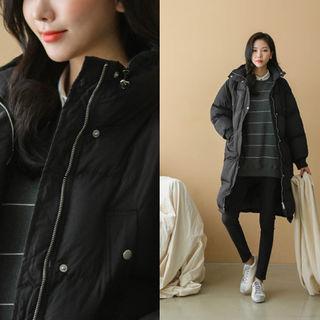 Funnel-neck Dual-pocket Puffer Coat