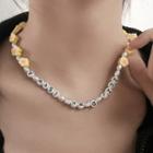 Beaded Flower Necklace Yellow Flower - Silver - One Size