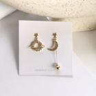 Non-matching Rhinestone Planet & Crescent Drop Earring / Clip-on Earring