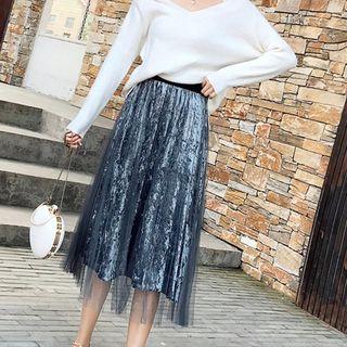 Velvet Midi A-line Mesh Skirt