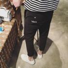 Letter Embroidered Cropped Drawstring Pants