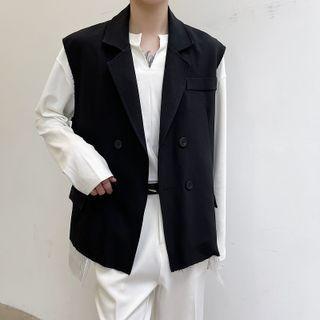 Collared Single-breasted Vest Black - One Size