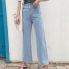 Buttoned Fray Wide-leg Jeans