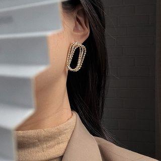 Rhinestone Loop Earring 1 Pair - S925 Silver Needle - One Size