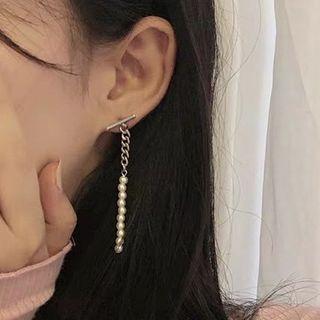Chained Asymmetrical Alloy Dangle Earring 1 Pair - Asymmetric - Silver - One Size