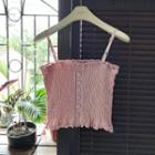 Spaghetti Strap Cropped Knit Top Pink - One Size