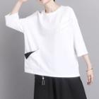 3/4-sleeve Two-tone Panel T-shirt