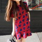 Short-sleeved Heart Print Dress